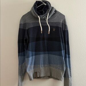 Naketano Women's Blue & Gray Striped Cowl Neck Sweater